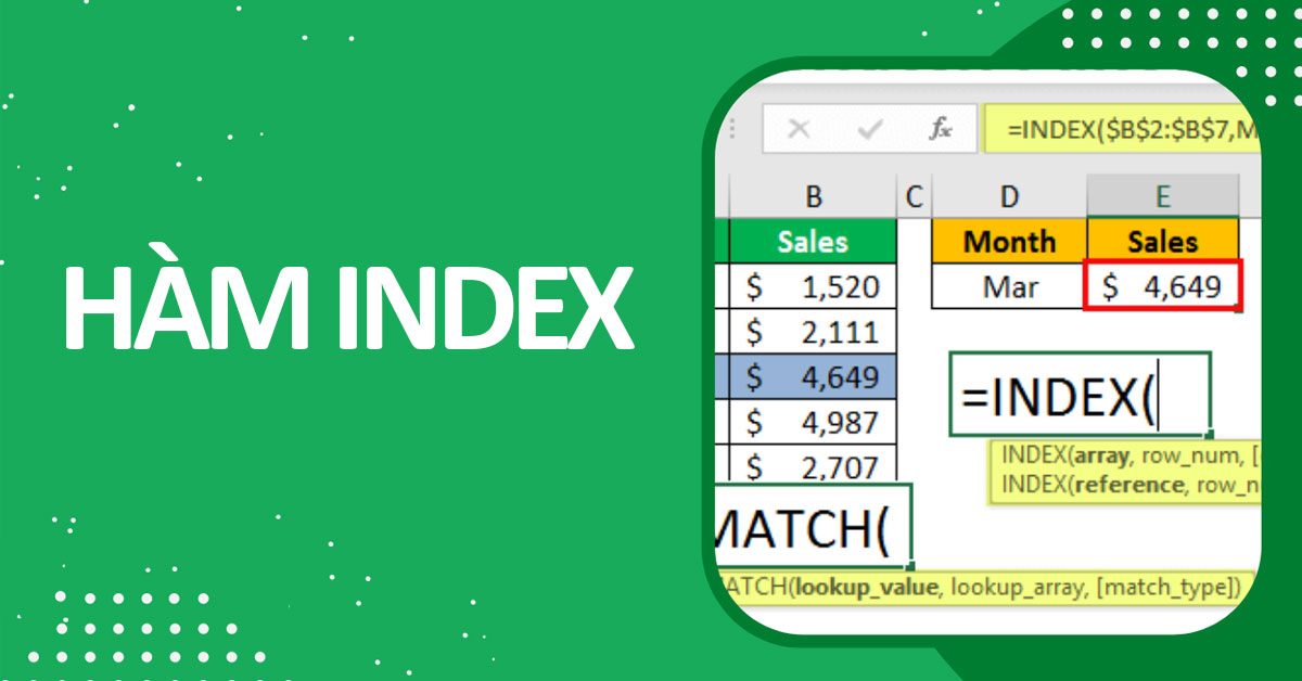 Hàm INDEX trong Excel, cách sử dụng có bài tập cụ thể