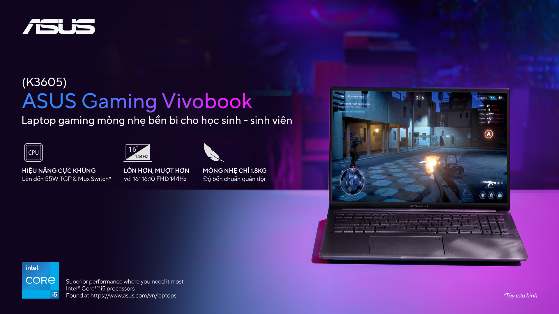 ASUS ra mắt Gaming Vivobook K3605: Chiến thần gaming mới cho học sinh, sinh viên với thiết kế mỏng nhẹ và cấu hình khủng