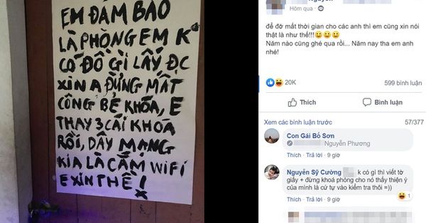 Thanh niên dán giấy trước cửa phòng trọ “dặn” trộm: “Anh đừng mất công bẻ khóa”, lý do khiến tất cả bật cười