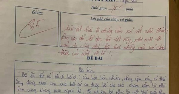 Hà Nội: Bài văn tả bố được cô giáo chấm 9,5 điểm khiến cộng đồng mạng phát khóc