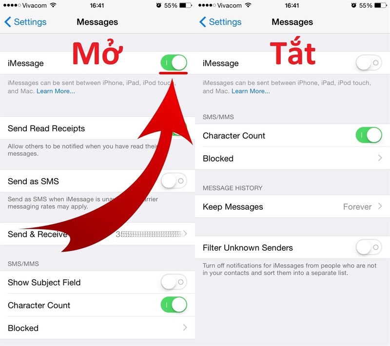 iMessage không nhận được số điện thoại