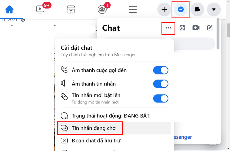 Cách xem tin nhắn chờ trên Facebook máy tính