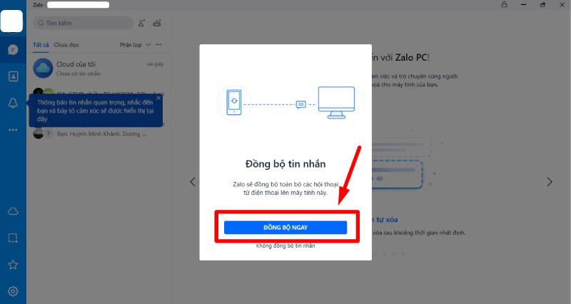 Cách đồng bộ tin nhắn Zalo trên máy tính