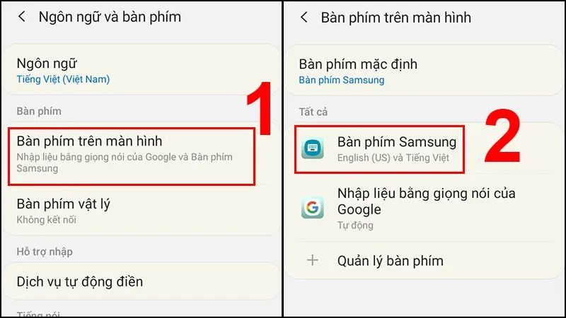 Chọn bàn phím Samsung