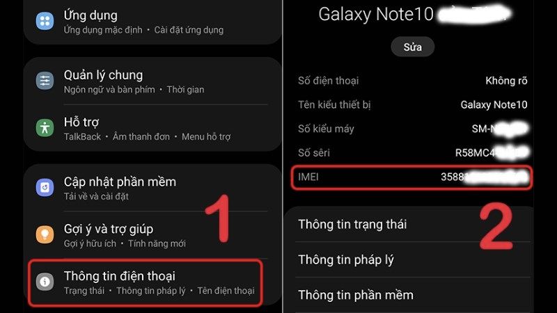 Kiểm tra IMEI thông qua cài đặt điện thoại Samsung