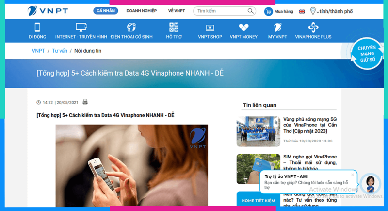 Cách kiểm tra data 4G còn lại của mạng Vinaphone