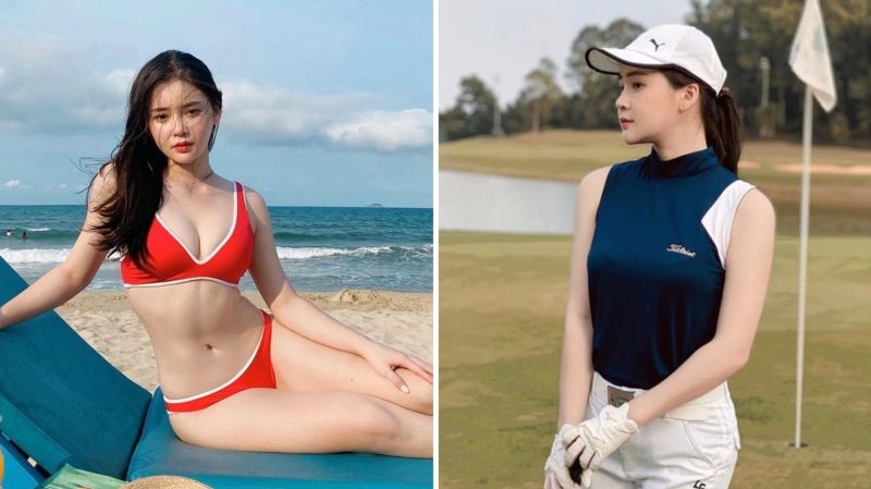 Cô gái xinh đẹp mặc bikini và tóc bồng bềnh