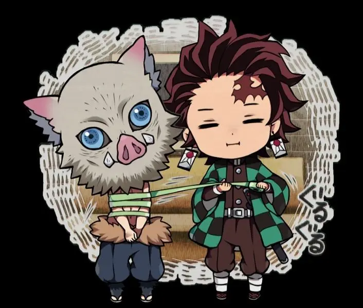 Kimetsu Yaiba Chibi Ảnh của nhóm bạn của Tanjiro cười cùng nhau