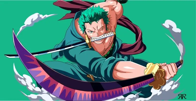 Zoro một mình, liên tục chiến đấu, trong các bức ảnh anime đầy hành động