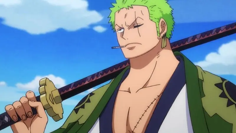 Một mình Zoro trong bức ảnh anime, liên tục đấu tranh để đạt được mục tiêu