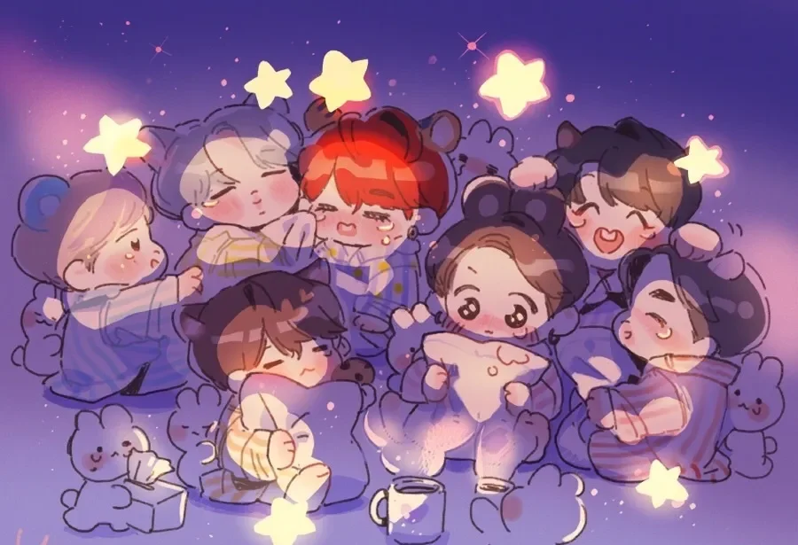 Tận hưởng niềm vui với bức ảnh BTS Chibi trong giai đoạn ánh sáng.