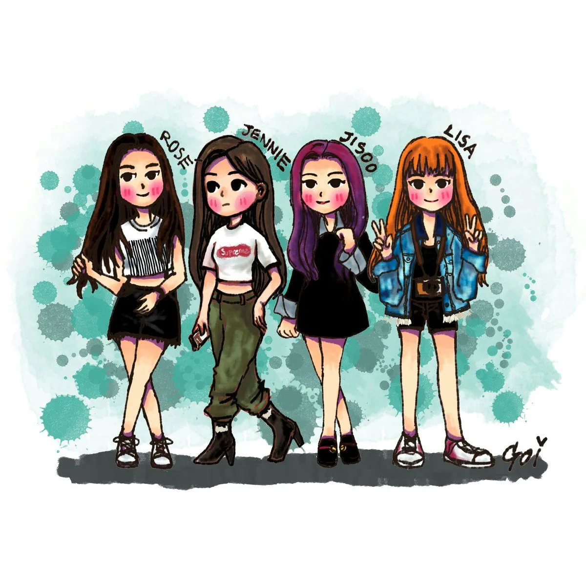 Ảnh của Tập đoàn Chibi Blackpink trong trang phục hiệu suất độc đáo.