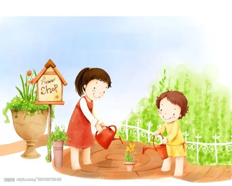 Ảnh hoạt hình Chibi của Happy Family đứng cạnh bàn tiệc