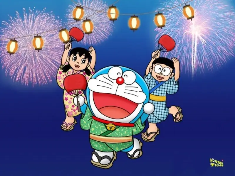 Hình nền Doraemon dễ thương với màu sắc tươi sáng cho máy tính xách tay