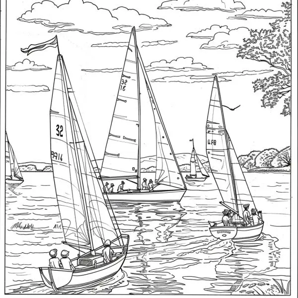 Coloring the boat racing festival: funny learning activities for children.