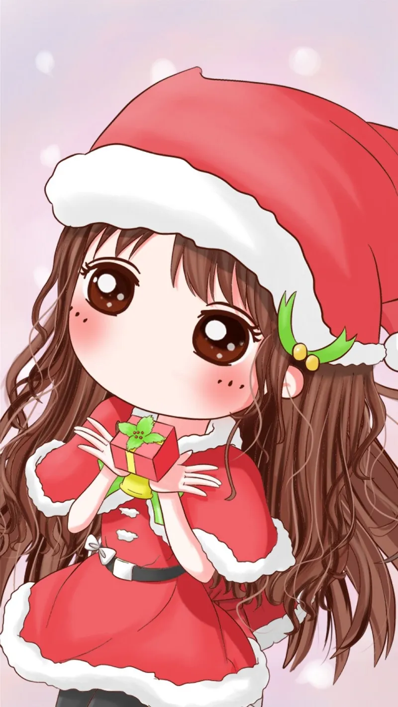 Chibi Anime Funny Christmas đang chơi với tuần lộc dễ thương.