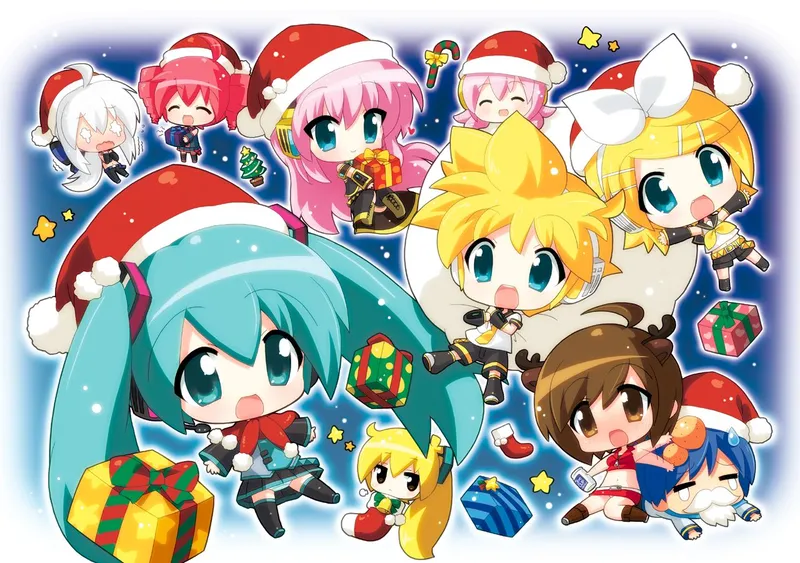 Giáng sinh đáng yêu Chibi ở Santa Santa siêu dễ thương.Chibi Anime Christmas đáng yêu ở Santa Claus siêu dễ thương. 