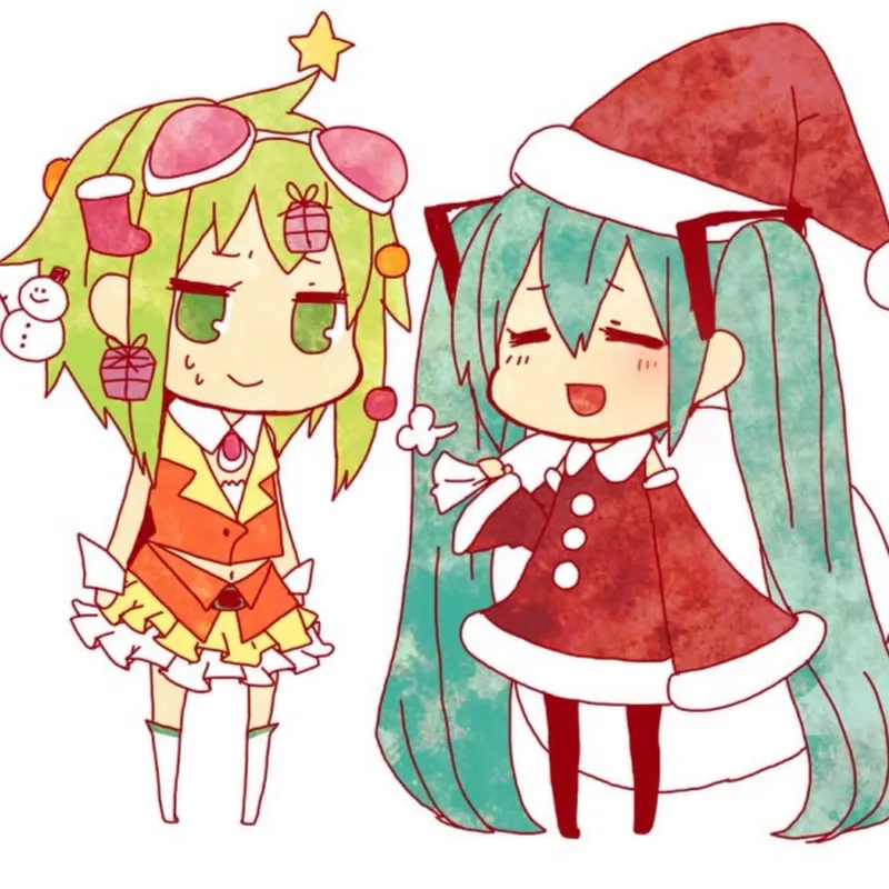 Chibi anime Christmas rất đẹp trong cảnh tuyết đầy lãng mạn.