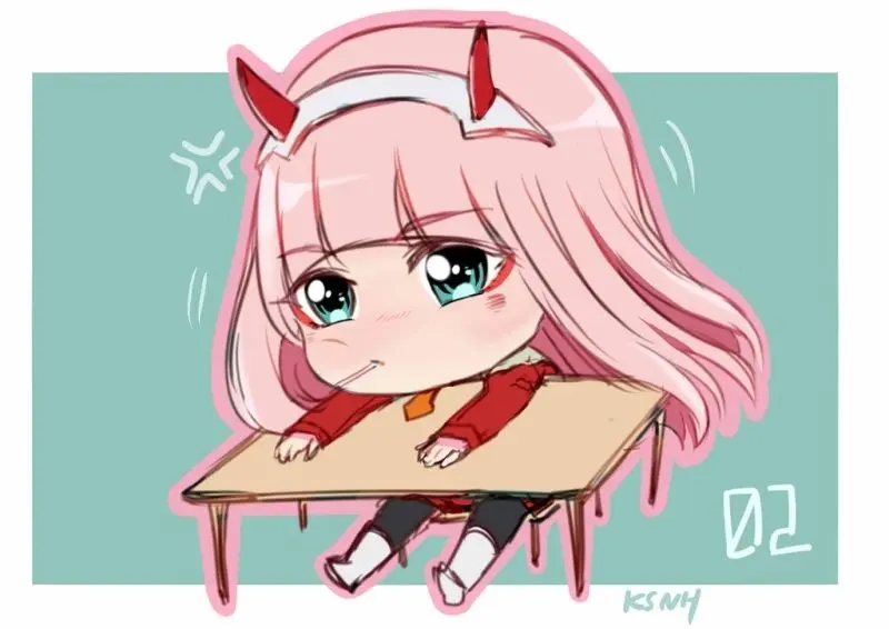 Chibi Zero Two ngồi trong đám mây mơ mộng