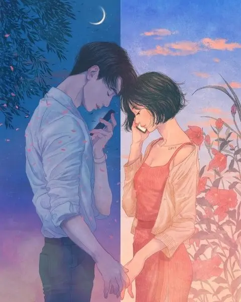 Tình yêu lãng mạn và đẹp như tranh vẽ của các nhân vật anime yêu nhau.