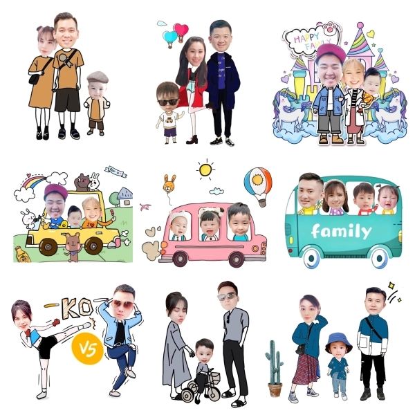 Bức ảnh chibi khuôn mặt dễ thương cho gia đình