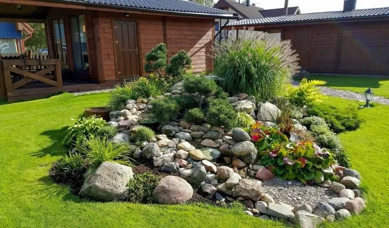 The rockery is naturally beautiful, the perfect combination of stone, water and plants.