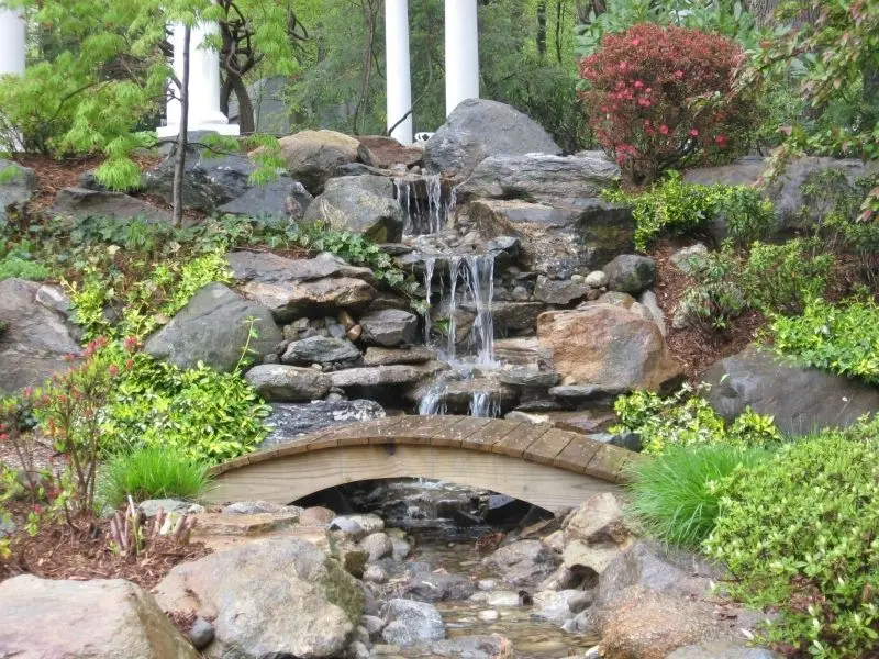 The beautiful natural rockery highlights the traditional garden style.