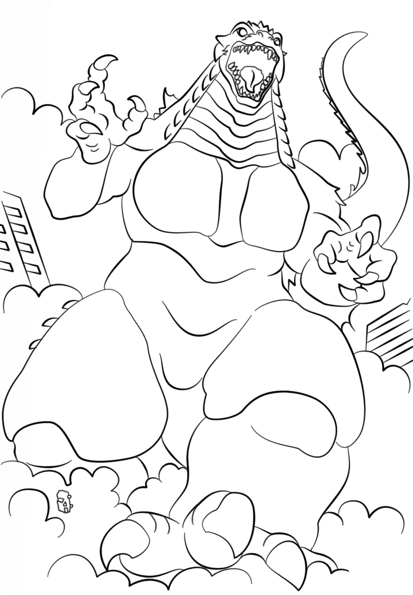 Download the cool Godzilla coloring painting, baby will not be able to leave your hands!