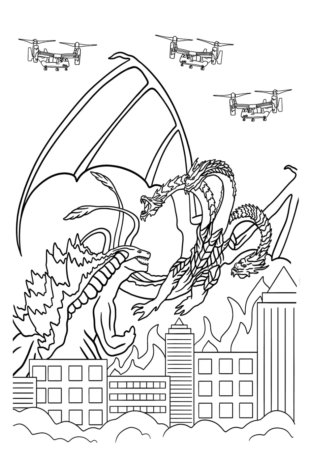 Coloring Godzilla - an interesting activity to help children love the world of monsters.