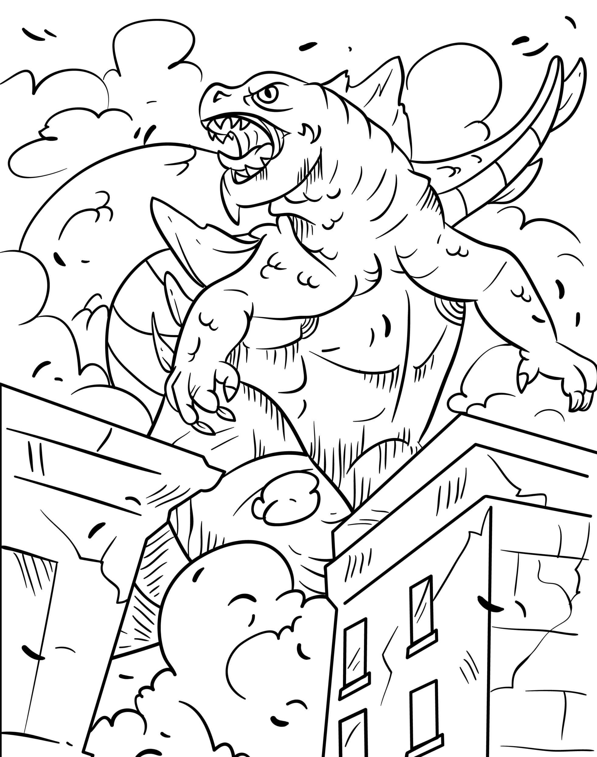 The strong Godzilla coloring painting helps children love the surreal world.