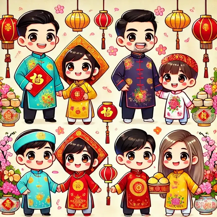 Mang mùa xuân lên màn hình với hình nền Chibi Tet