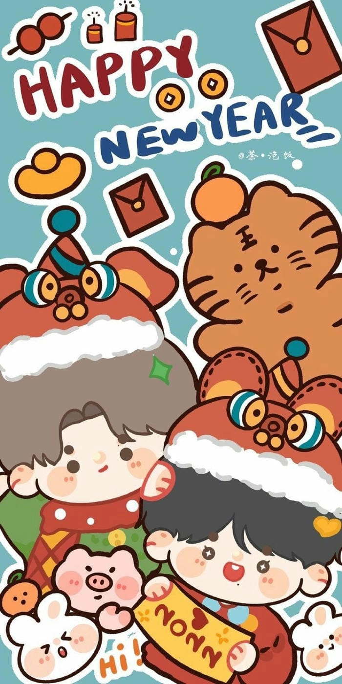 Hình ảnh hài hước để chào mừng mùa xuân Chibi trên TET Holiday