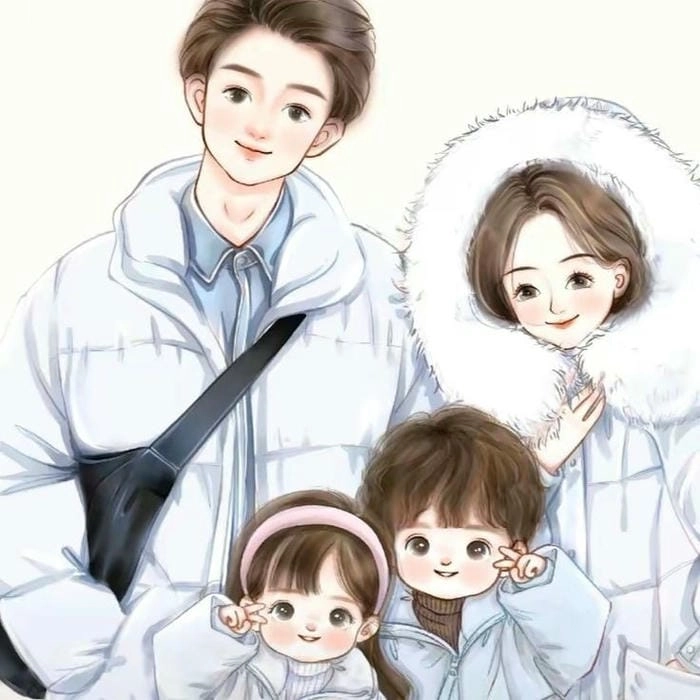 Bức tranh gia đình chibi nghệ thuật sống động của gia đình chibi