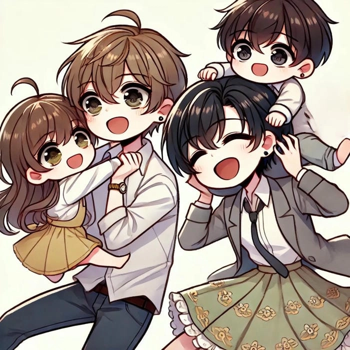 Ghép ảnh gia đình Chibi rất thú vị
