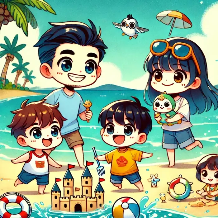 Bức tranh gia đình Chibi đầy tình yêu dành cho bức tranh gia đình Chibi