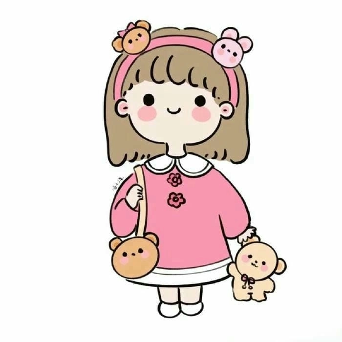 Nhìn vào hình ảnh của một phụ nữ dễ thương màu hồng chibi