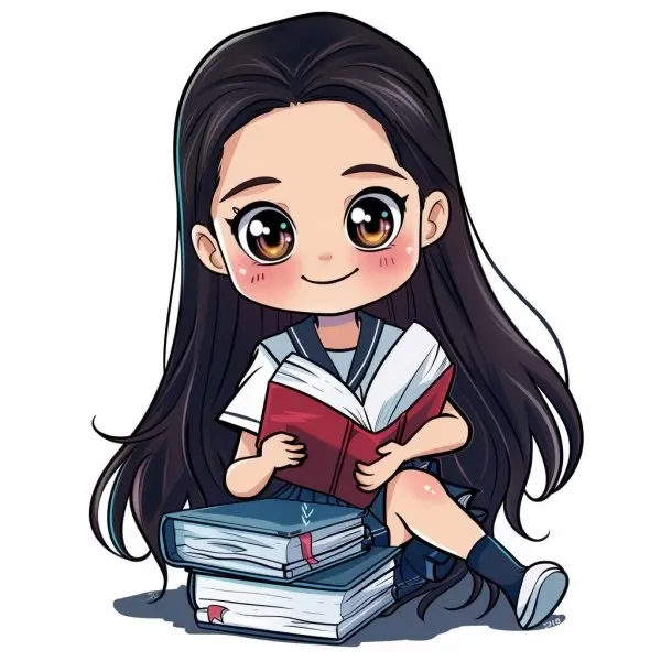 Góc yên bình thư giãn với cô gái đọc Chibi